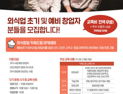 대구광역시, 외식창업 ‘키워드림’ 아카데미 13기 참가자 모집:코리아투데이뉴스