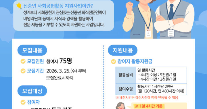대구 동구, 퇴직 전문 인력 대상 2026년 신중년 사회공헌활동 지원사업 추진